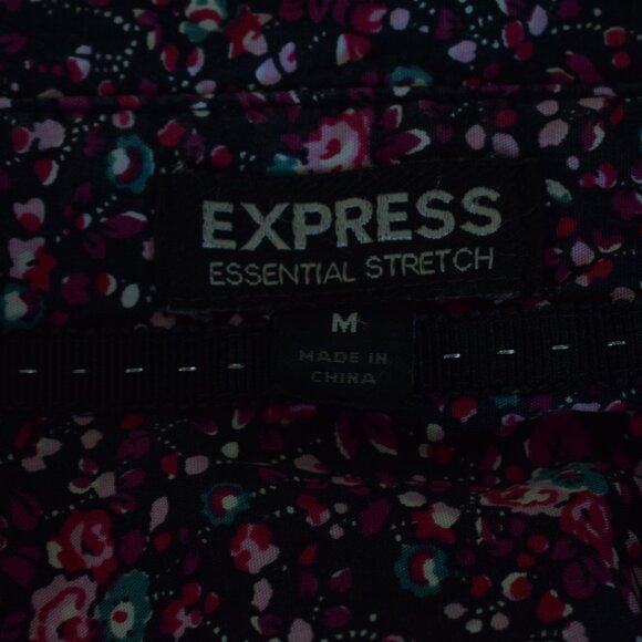 Vintage 90s Express Floral Long Sleeve Stretch Blouse | size M - Picture 9 of 9